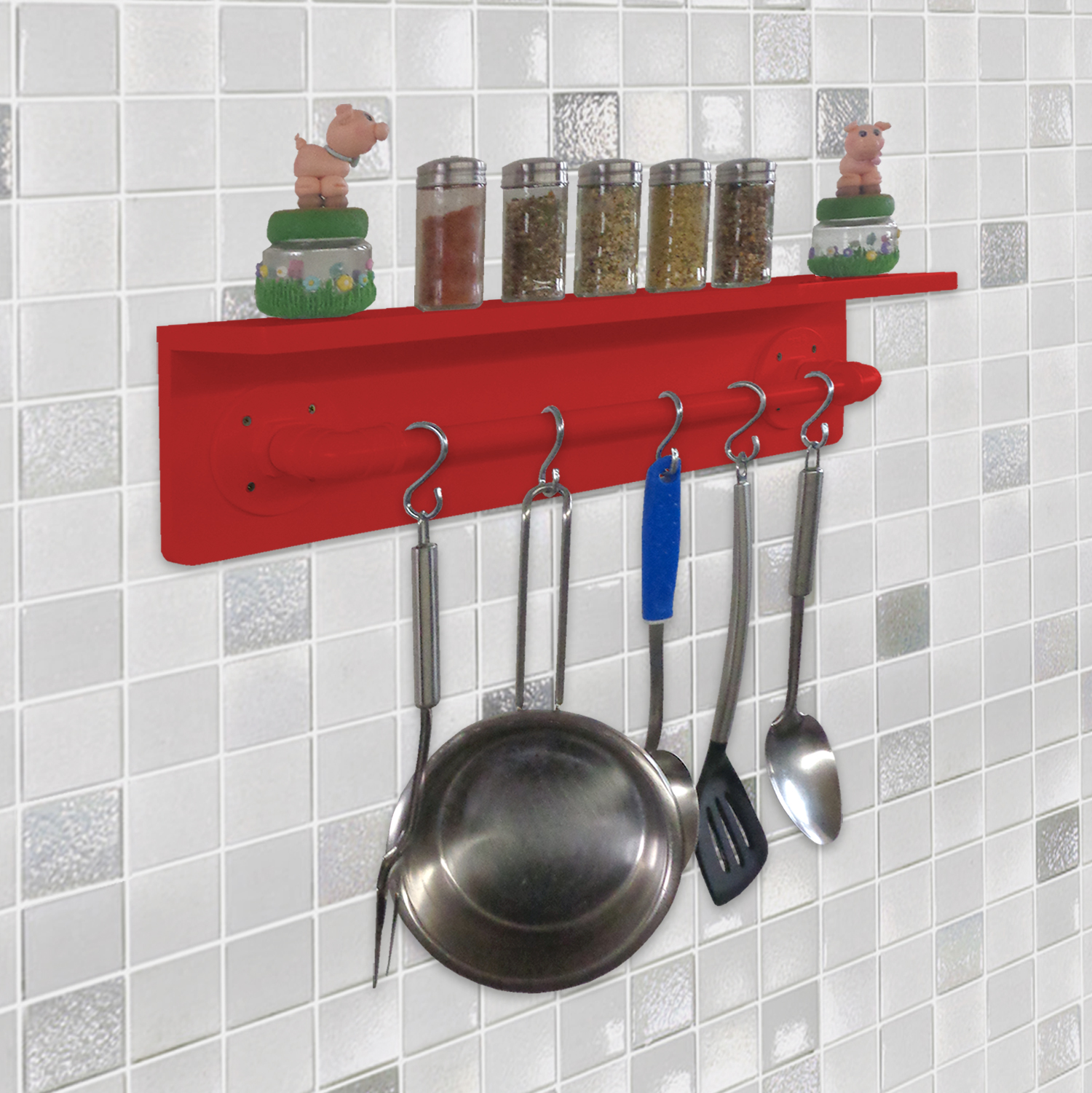 Prateleira para Temperos e Suporte Utensílios e Panelas Cozinha Estilo Industrial Vermelho Laca