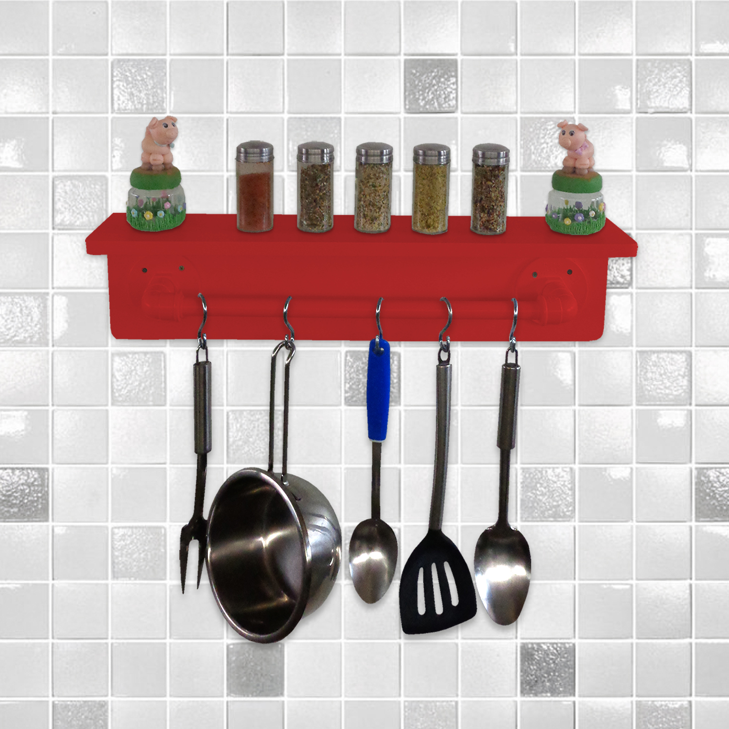 Prateleira para Temperos e Suporte Utensílios e Panelas Cozinha Estilo Industrial Vermelho Laca