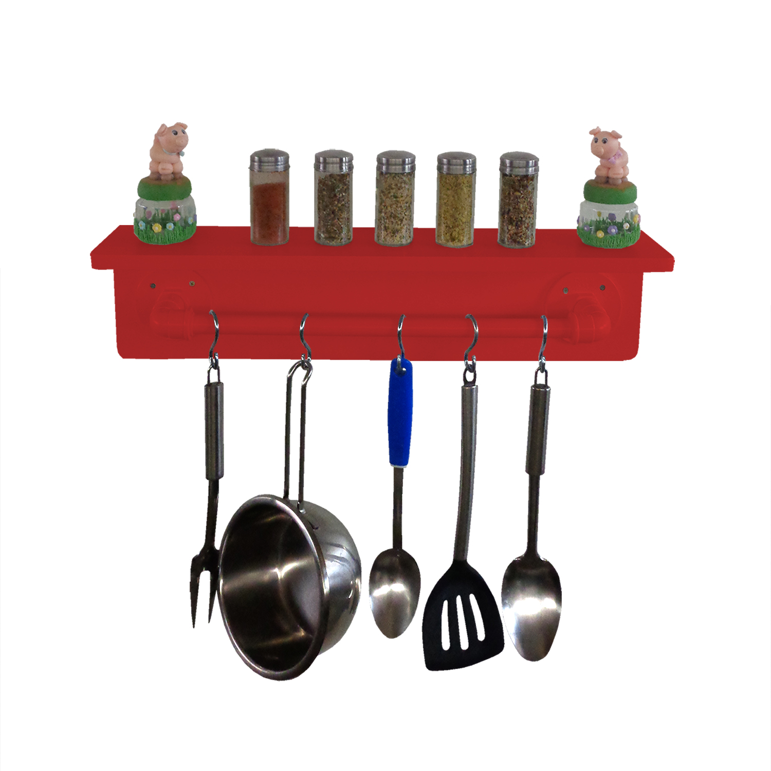 Prateleira para Temperos e Suporte Utensílios e Panelas Cozinha Estilo Industrial Vermelho Laca