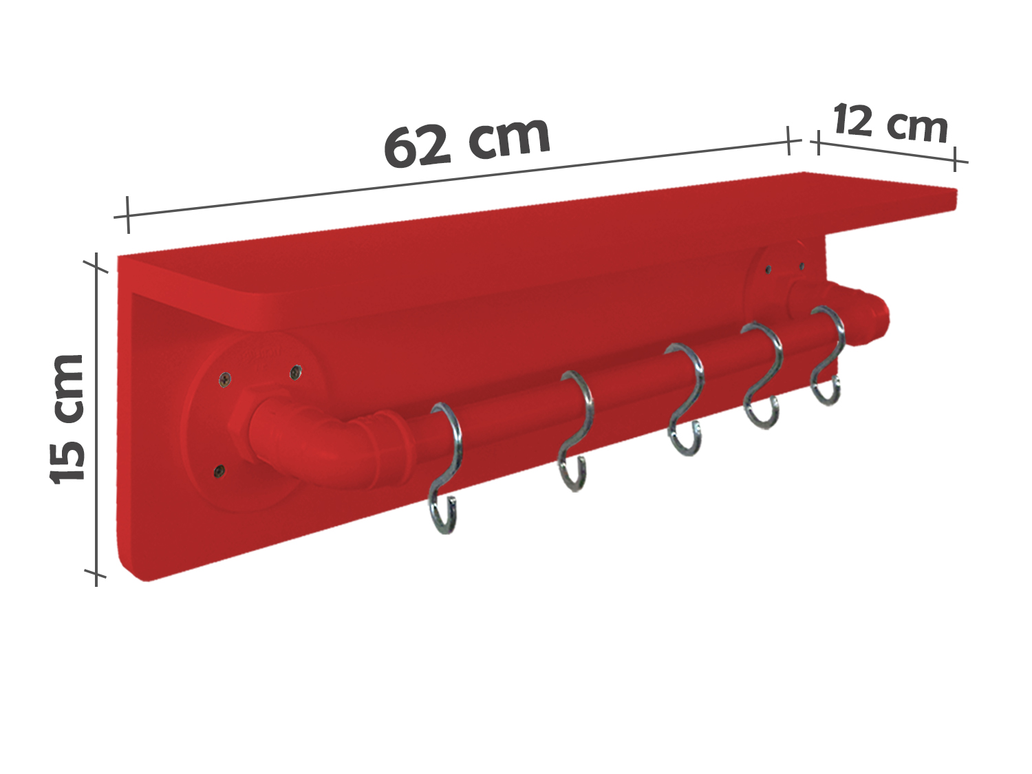 Prateleira para Temperos e Suporte Utensílios e Panelas Cozinha Estilo Industrial Vermelho Laca