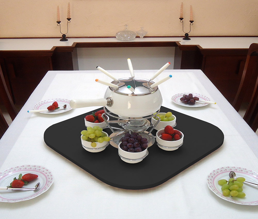 Prato Giratório Centro de Mesa Tampo Tábua para Mesa 80 cm Preto Laca