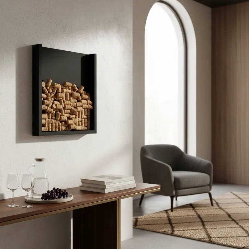 Quadro Porta Rolhas de Vinho Champanhe Tampinhas Decorativo de Parede - Preto Laca