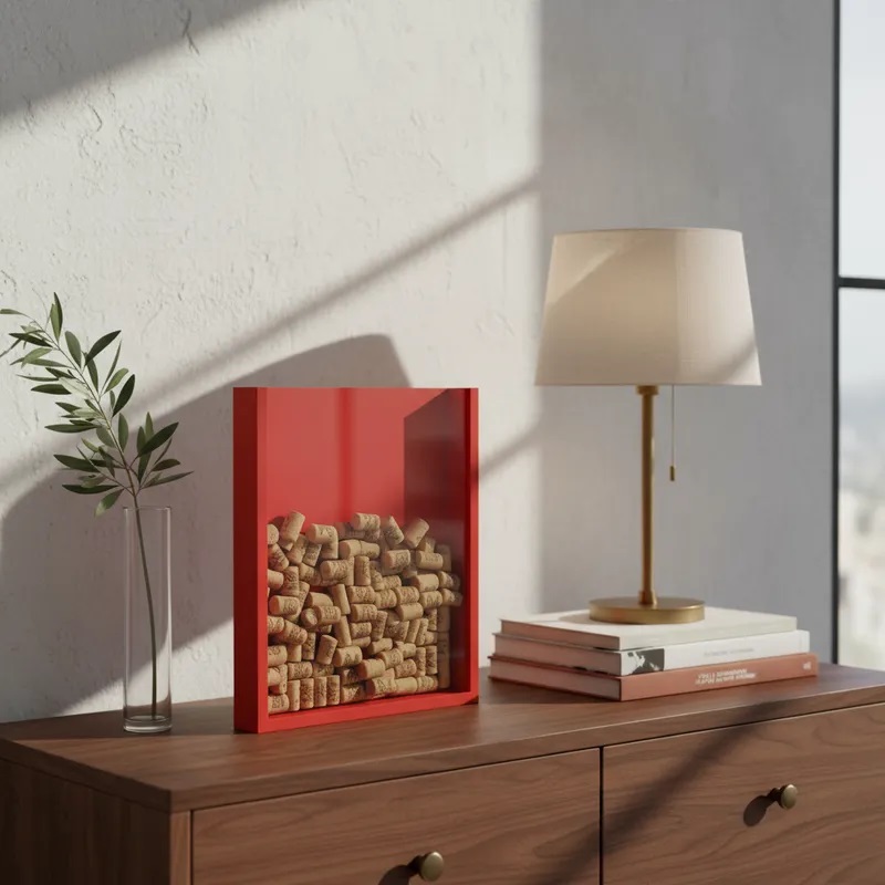 Quadro Porta Rolhas de Vinho Champanhe Tampinhas Decorativo de Parede - Vermelho Laca