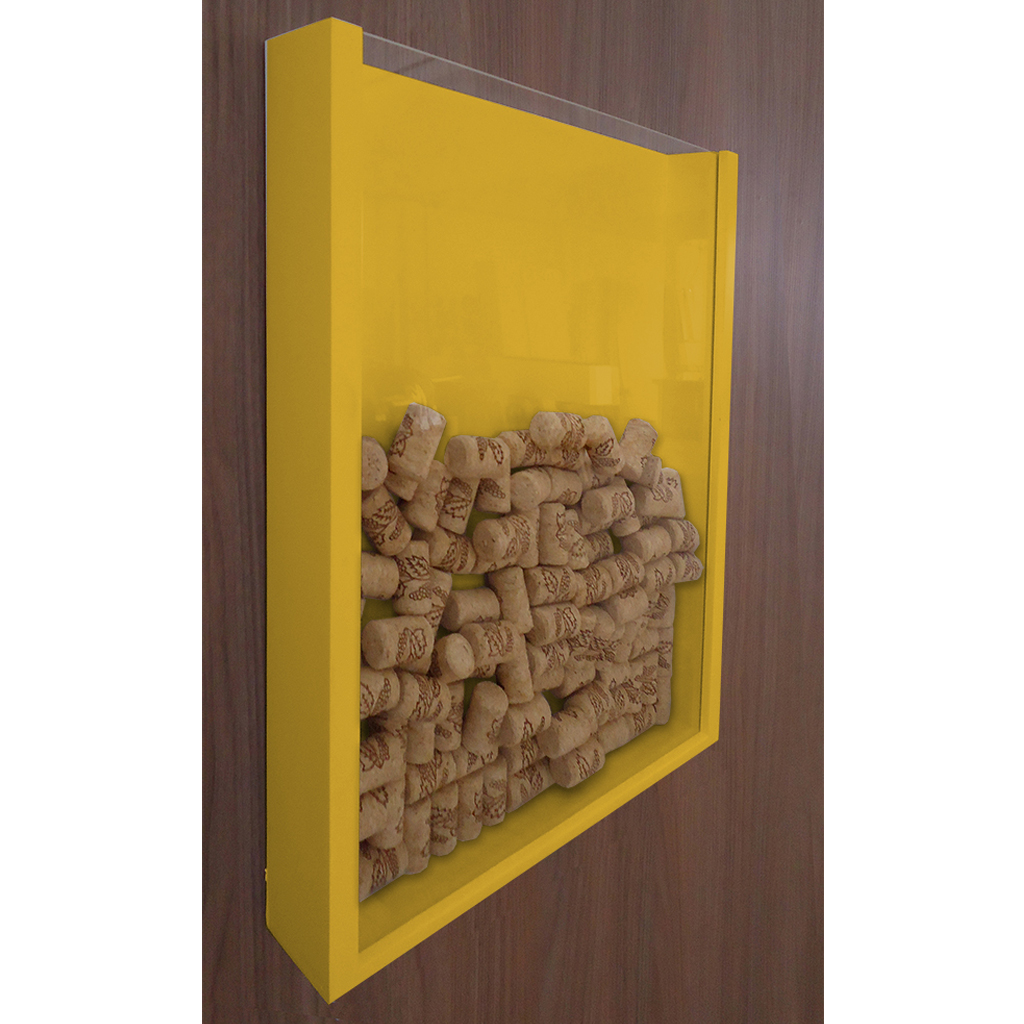 Quadro Porta Rolhas de Vinho Champanhe Tampinhas Decorativo de Parede Amarelo Laca