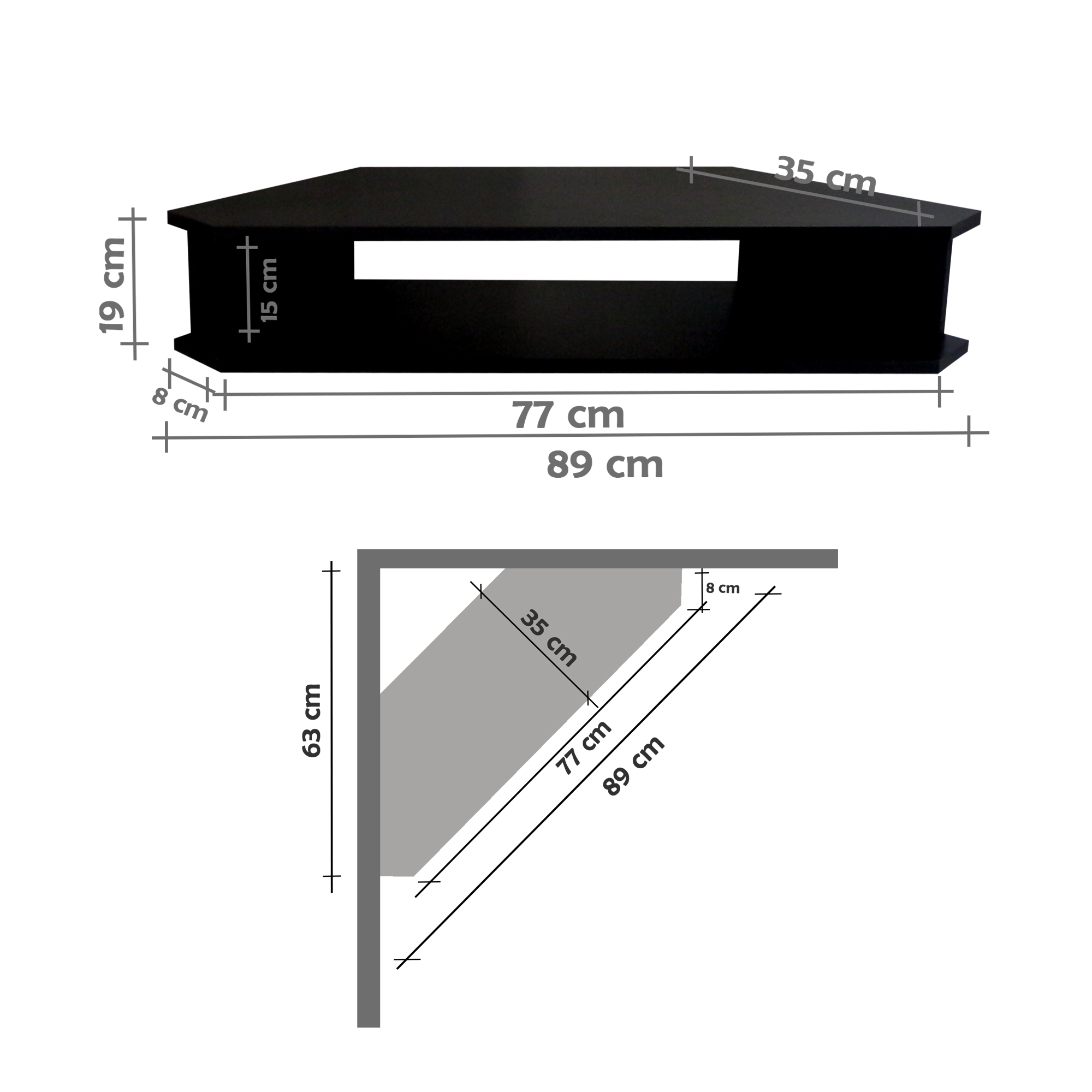 Rack Suspenso para TV de até 39” Aparador Bancada Estante de Canto Preto