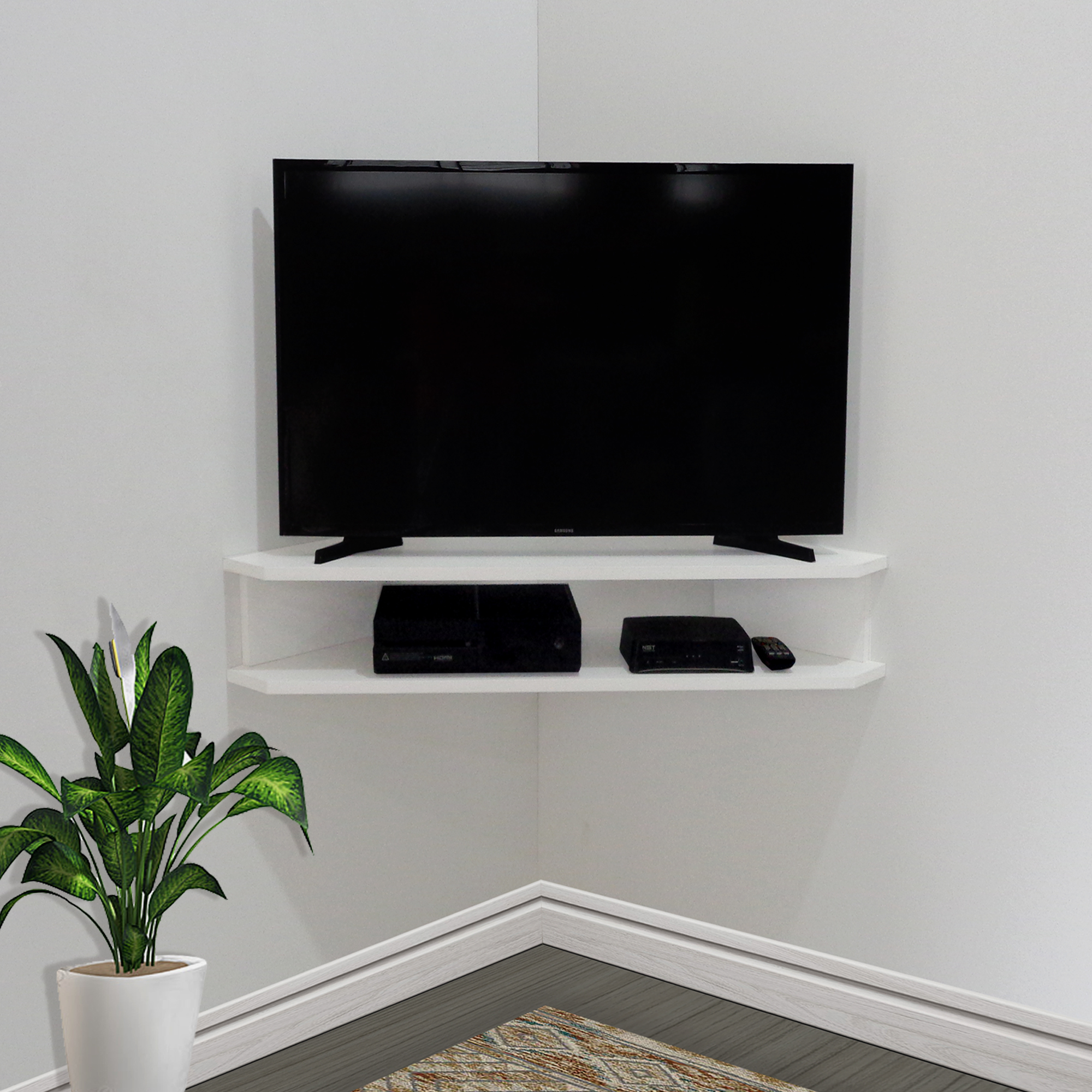 Rack Suspenso para TV de até 43” Aparador Bancada Estante de Canto Branco