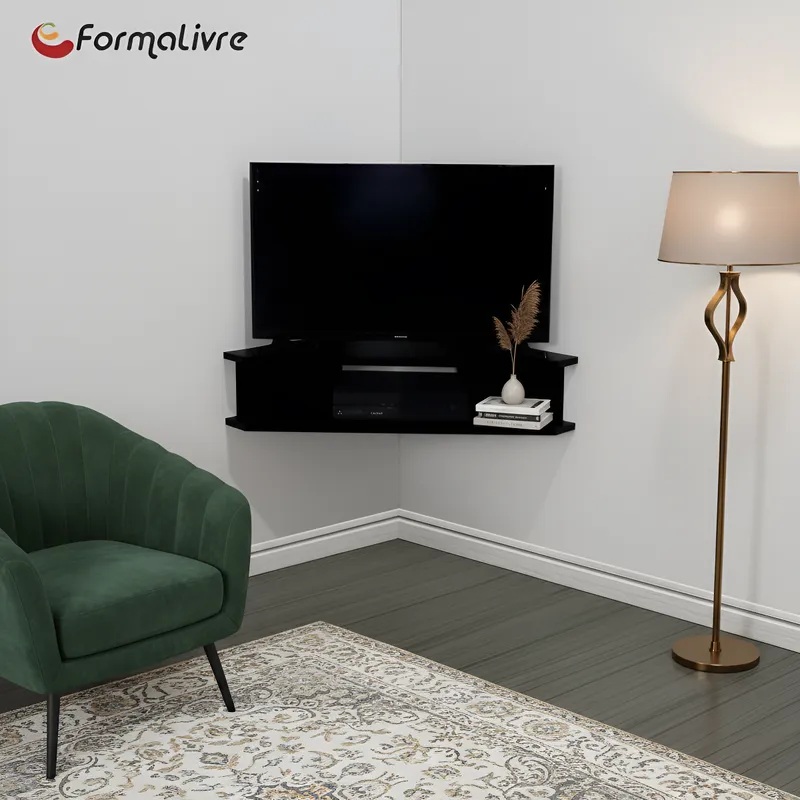 Rack Suspenso para TV de até 43” Aparador Bancada Estante de Canto Preto