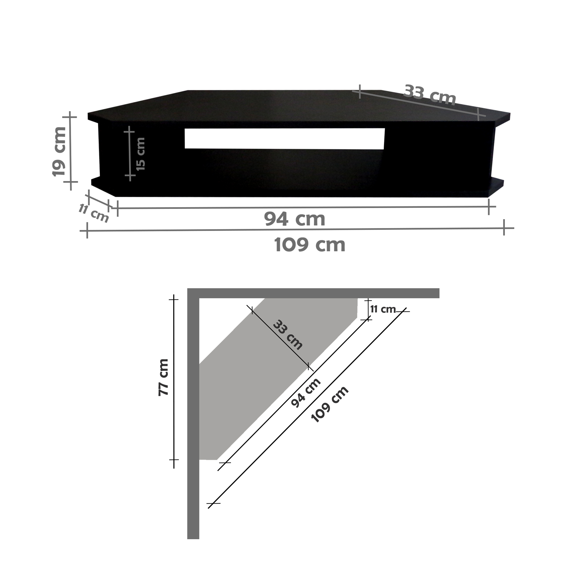 Rack Suspenso para TV de até 43” Aparador Bancada Estante de Canto Preto