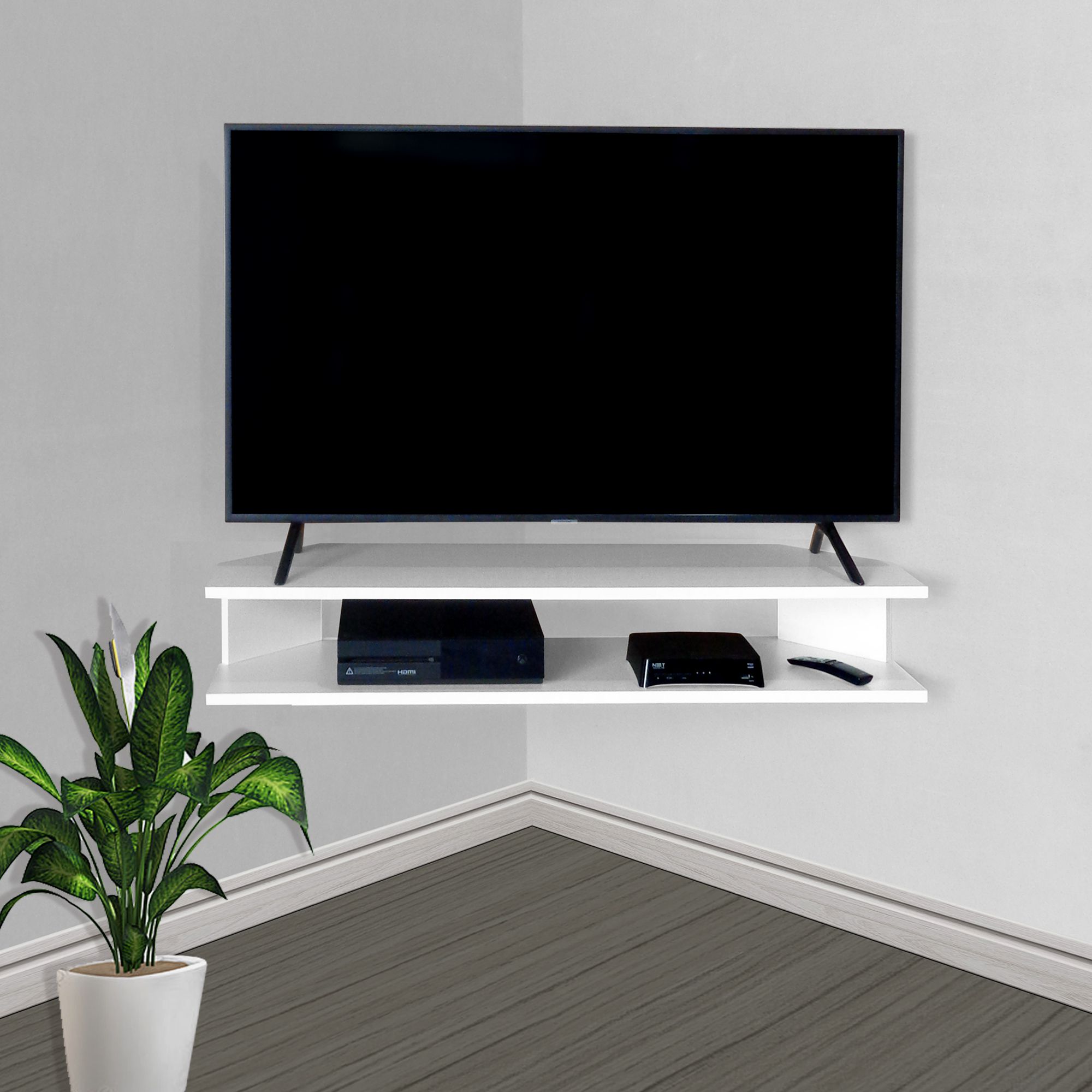 Rack Suspenso para TV de até 50” Aparador Bancada Estante de Canto Branco