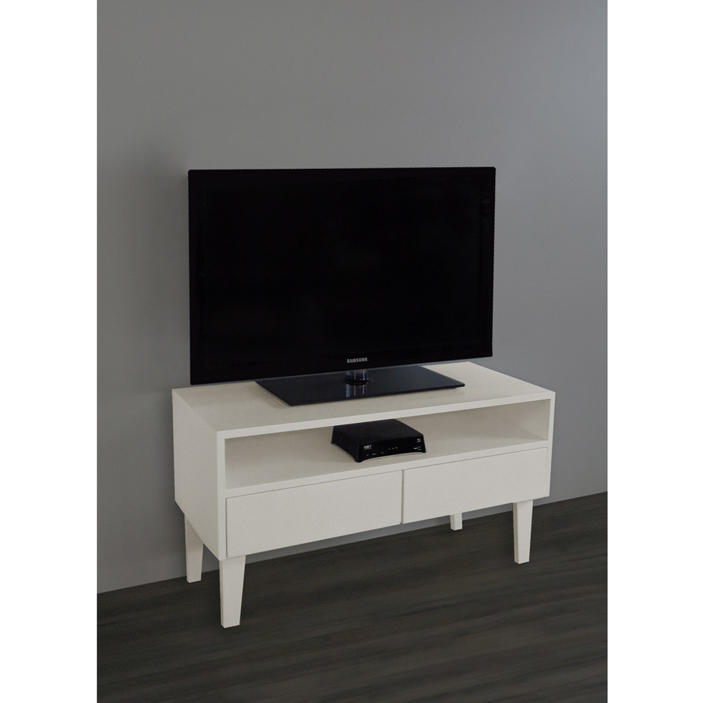 Rack para TV Bancada Aparador Com Nicho e Gaveta Off White Laca