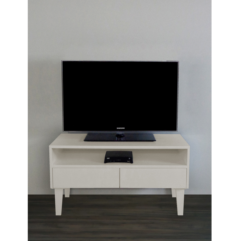 Rack para TV Bancada Aparador Com Nicho e Gaveta Off White Laca