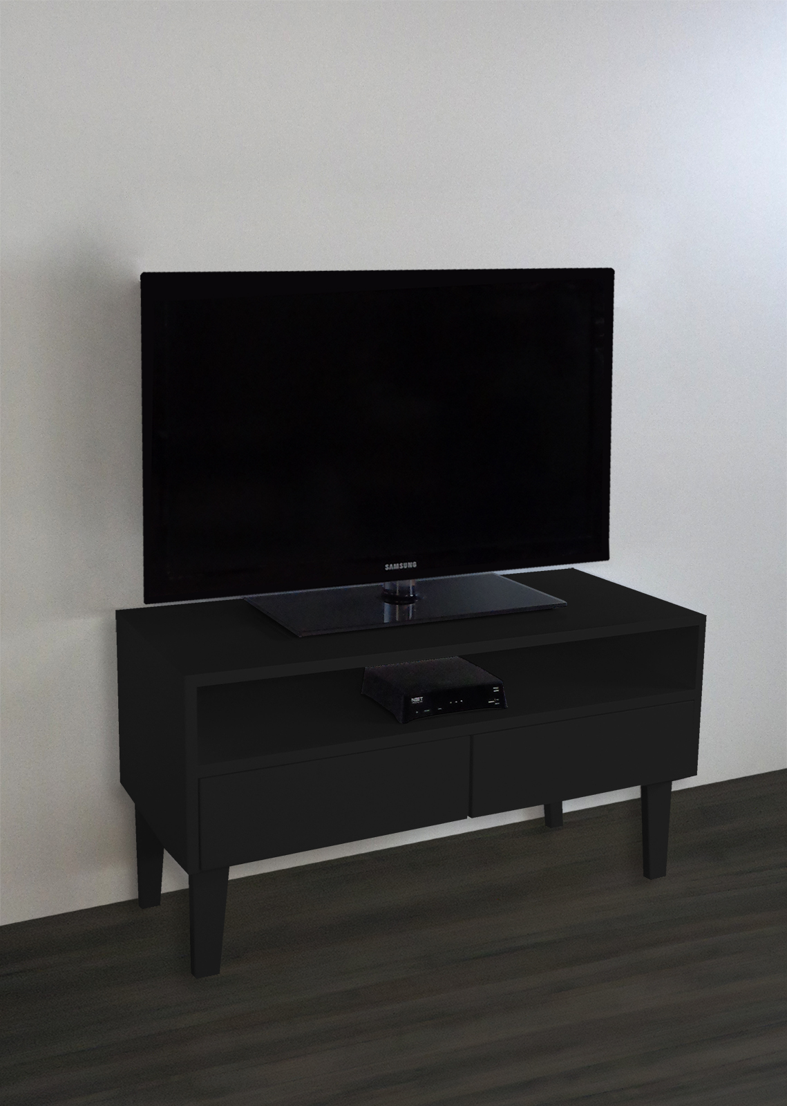 Rack para TV Bancada Aparador Com Nicho e Gaveta Preto Laca