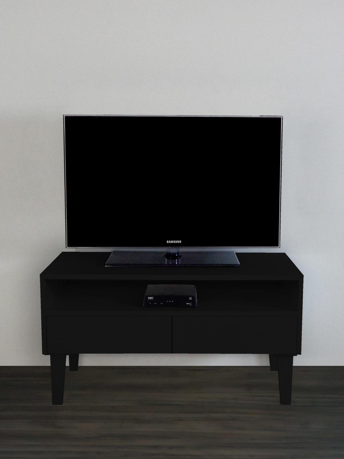 Rack para TV Bancada Aparador Com Nicho e Gaveta Preto Laca