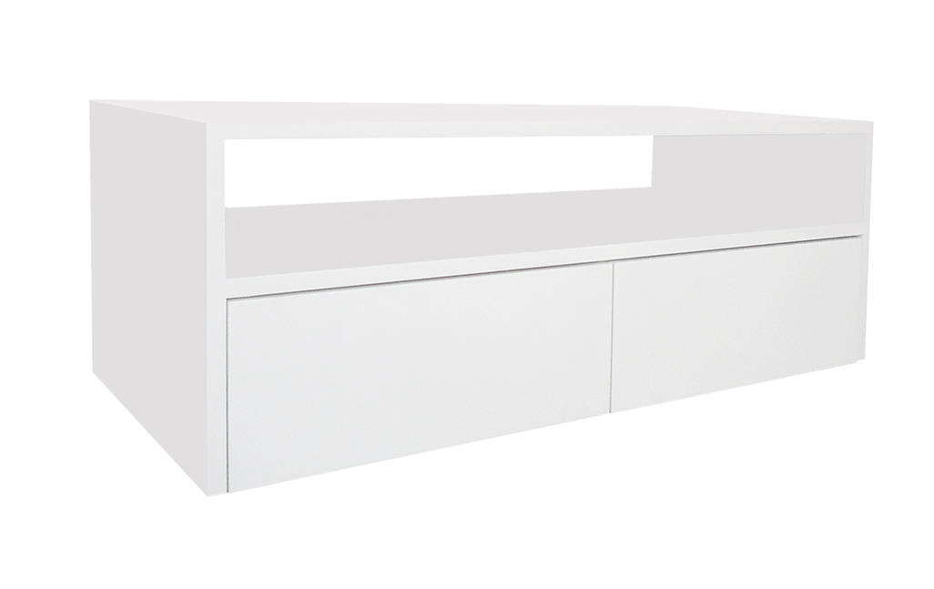 Rack para TV Suspenso Bancada Com Nicho e Gaveta Branco Laca