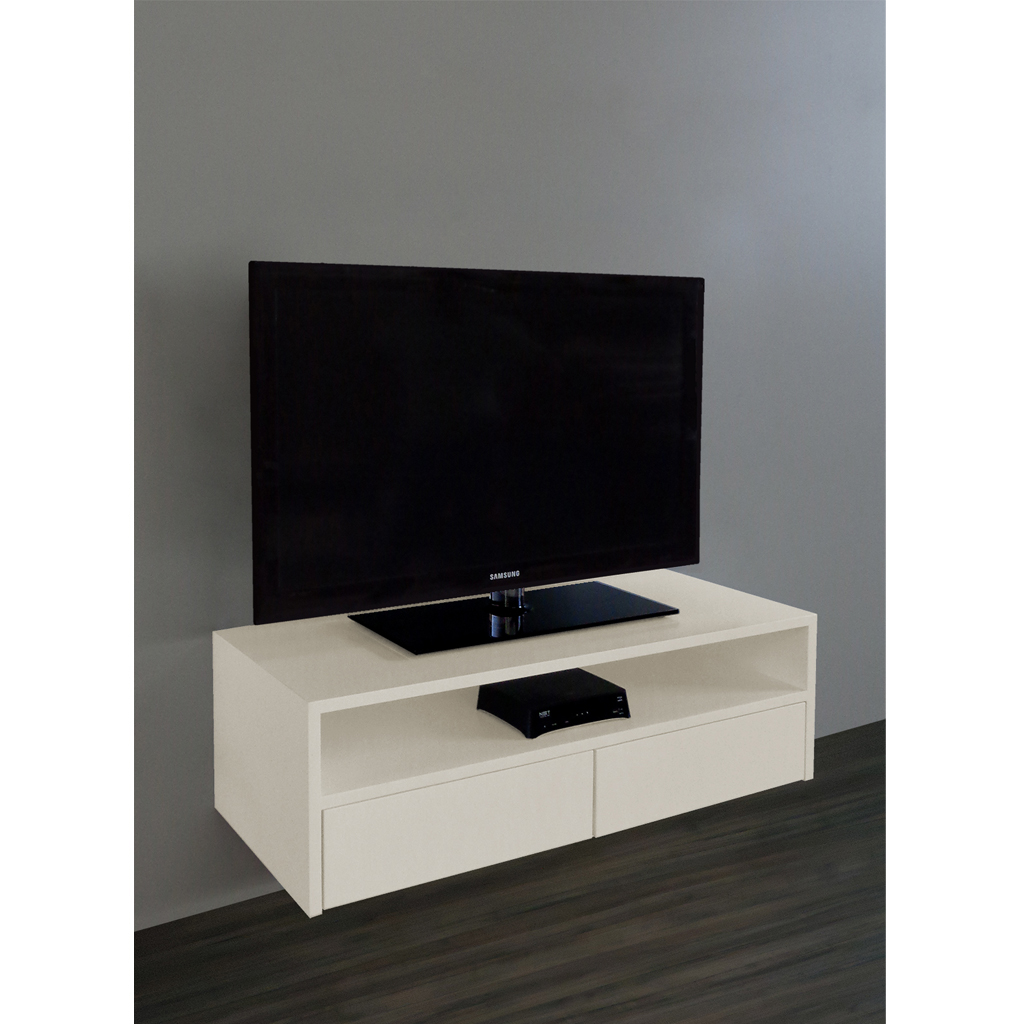 Rack para TV Suspenso Bancada Com Nicho e Gaveta Off White Laca