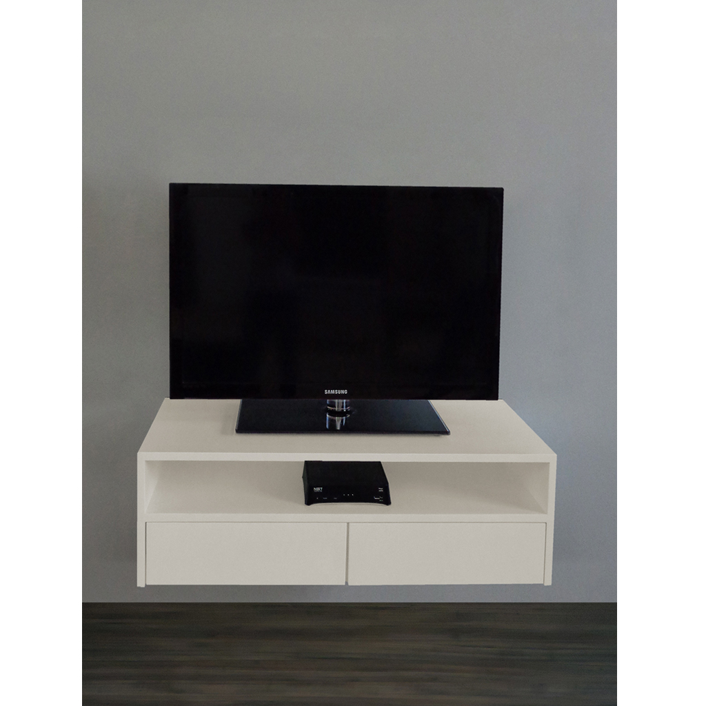 Rack para TV Suspenso Bancada Com Nicho e Gaveta Off White Laca
