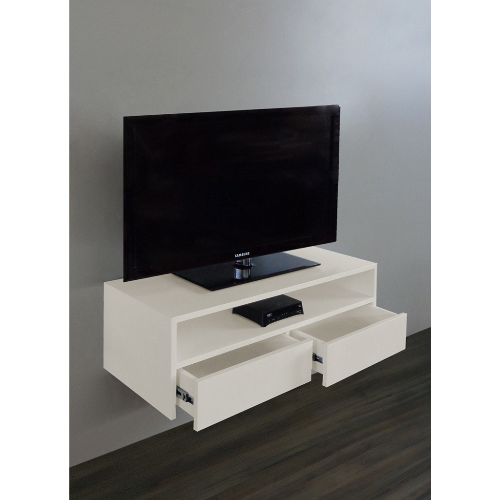 Rack para TV Suspenso Bancada Com Nicho e Gaveta Off White Laca