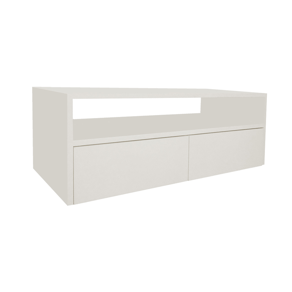 Rack para TV Suspenso Bancada Com Nicho e Gaveta Off White Laca