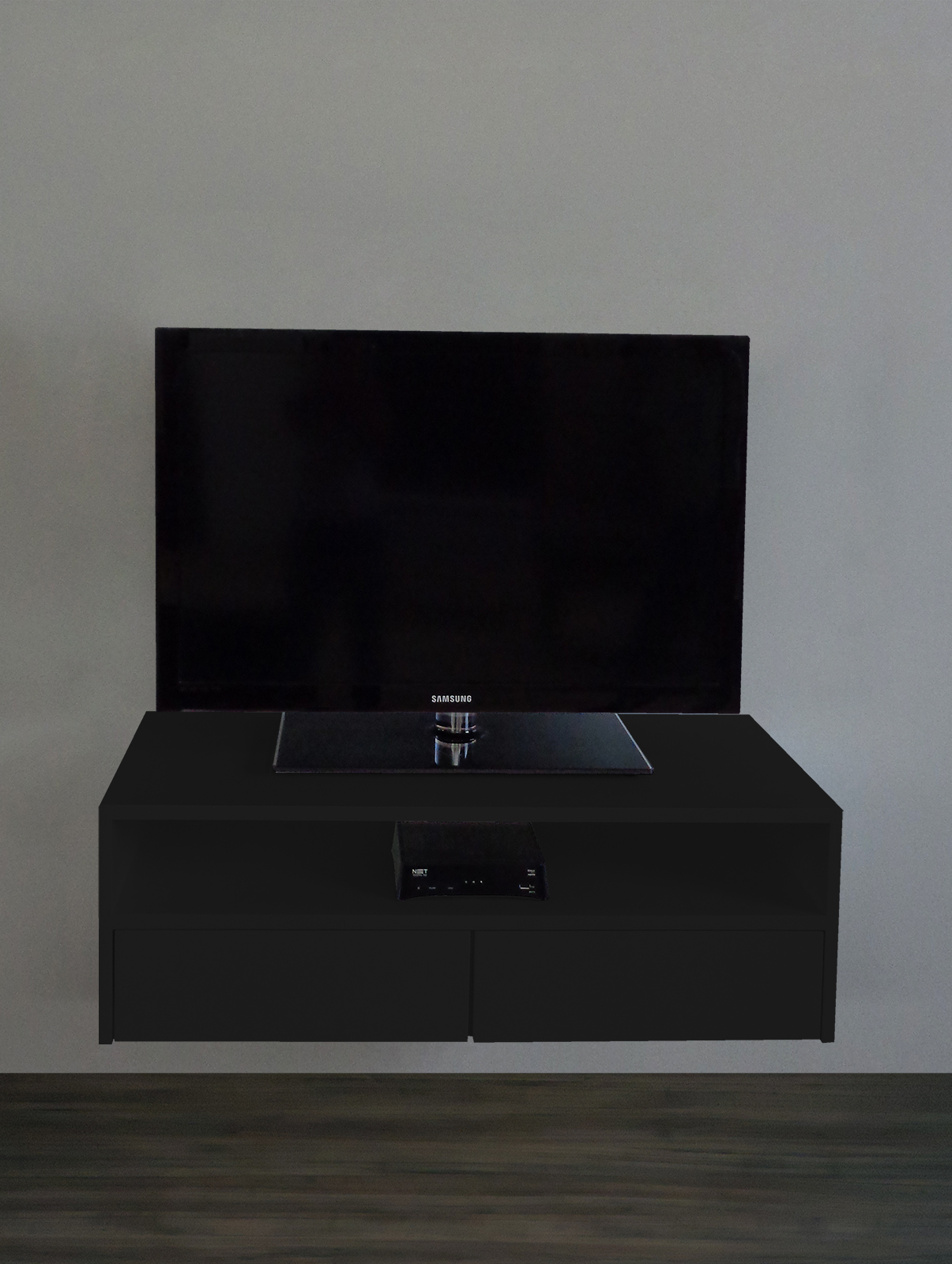 Rack para TV Suspenso Bancada Com Nicho e Gaveta Preto Laca