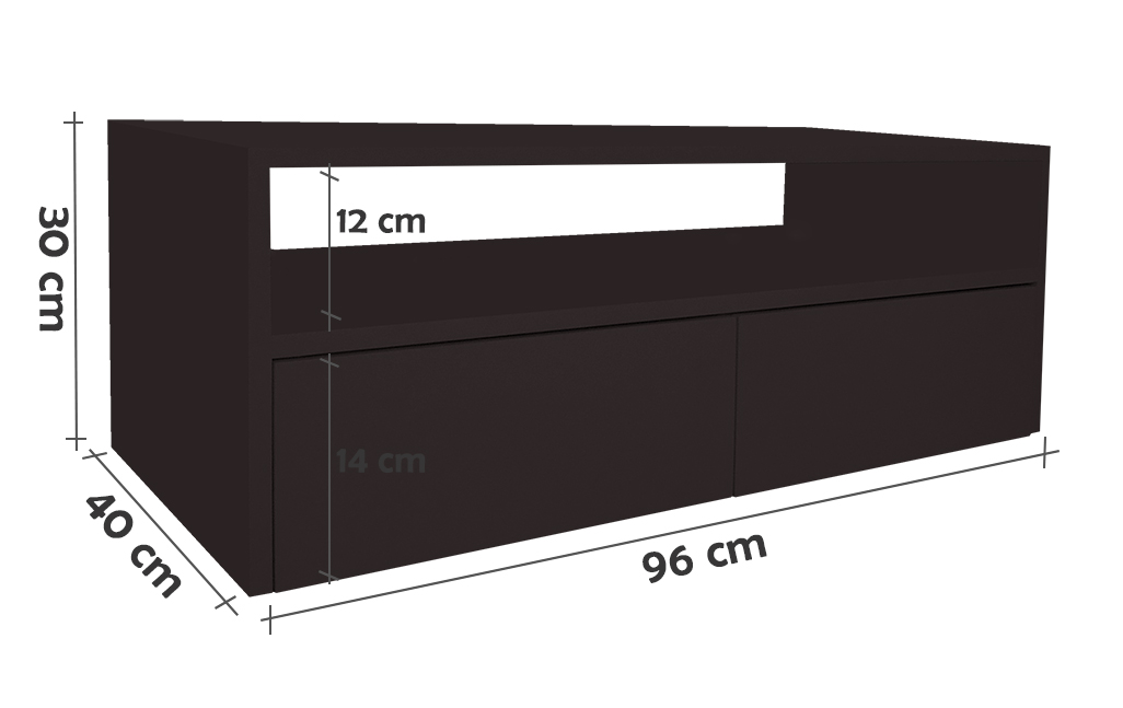 Rack para TV Suspenso Bancada Com Nicho e Gaveta Preto Laca