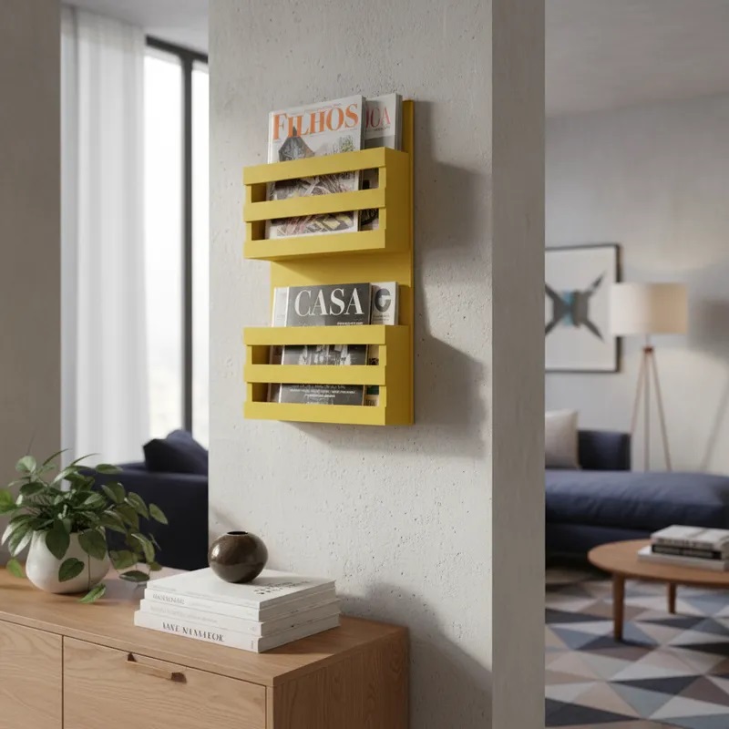Revisteiro de Parede Porta Revistas Livros - Amarelo Laca