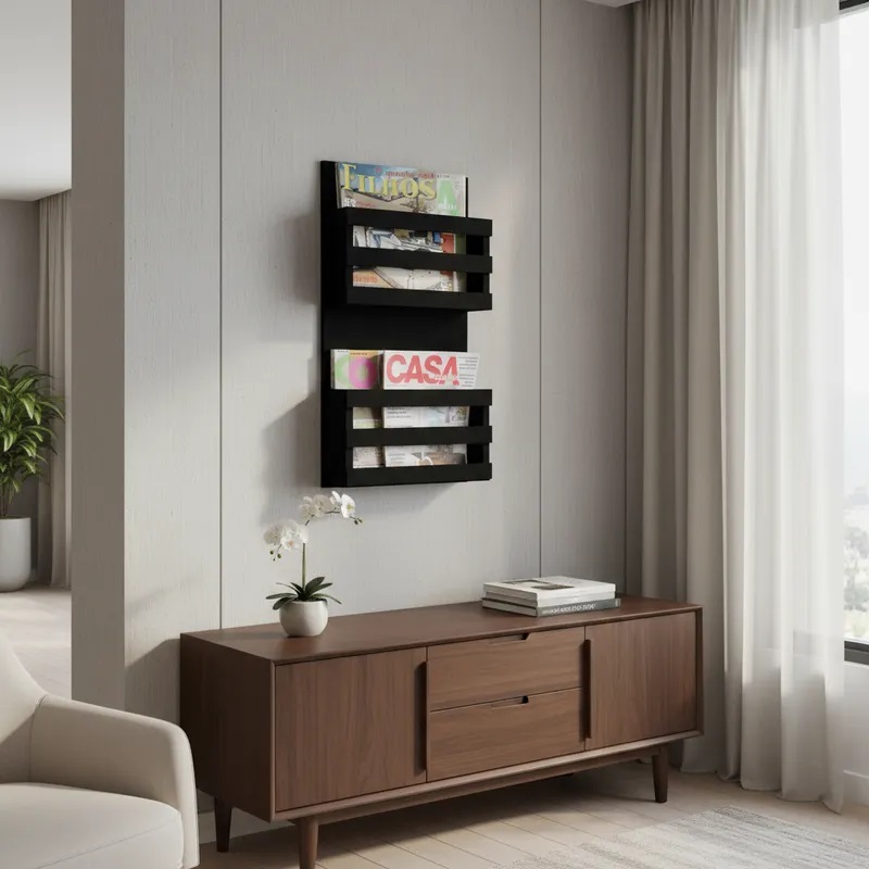 Revisteiro de Parede Porta Revistas Livros - Preto Laca