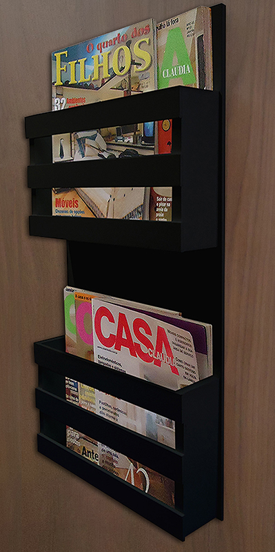 Revisteiro de Parede Porta Revistas Livros - Preto Laca