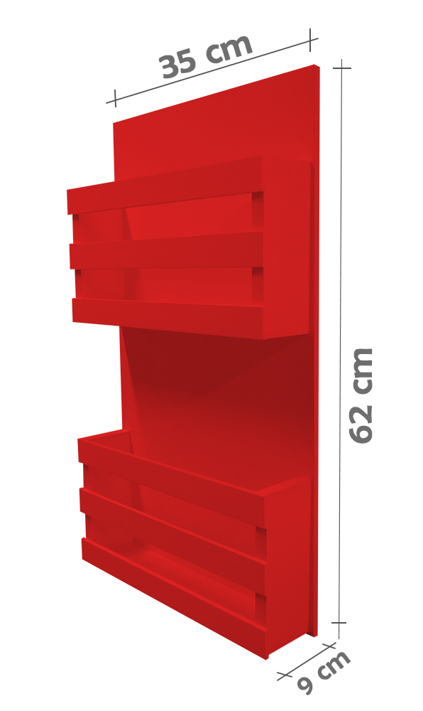 Revisteiro de Parede Porta Revistas Livros - Vermelho Laca