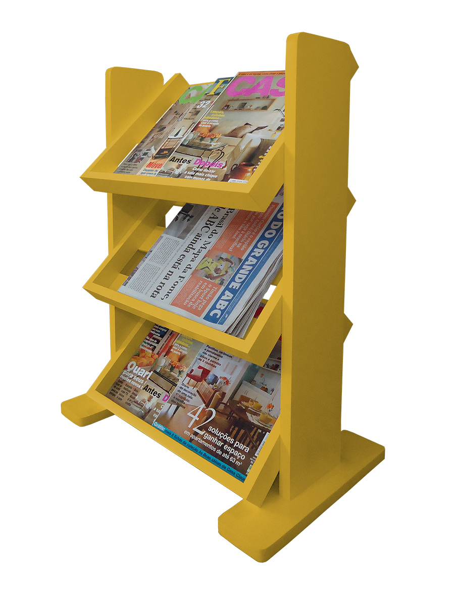 Revisteiro de Piso Chão Porta Revistas Livros - Amarelo Laca