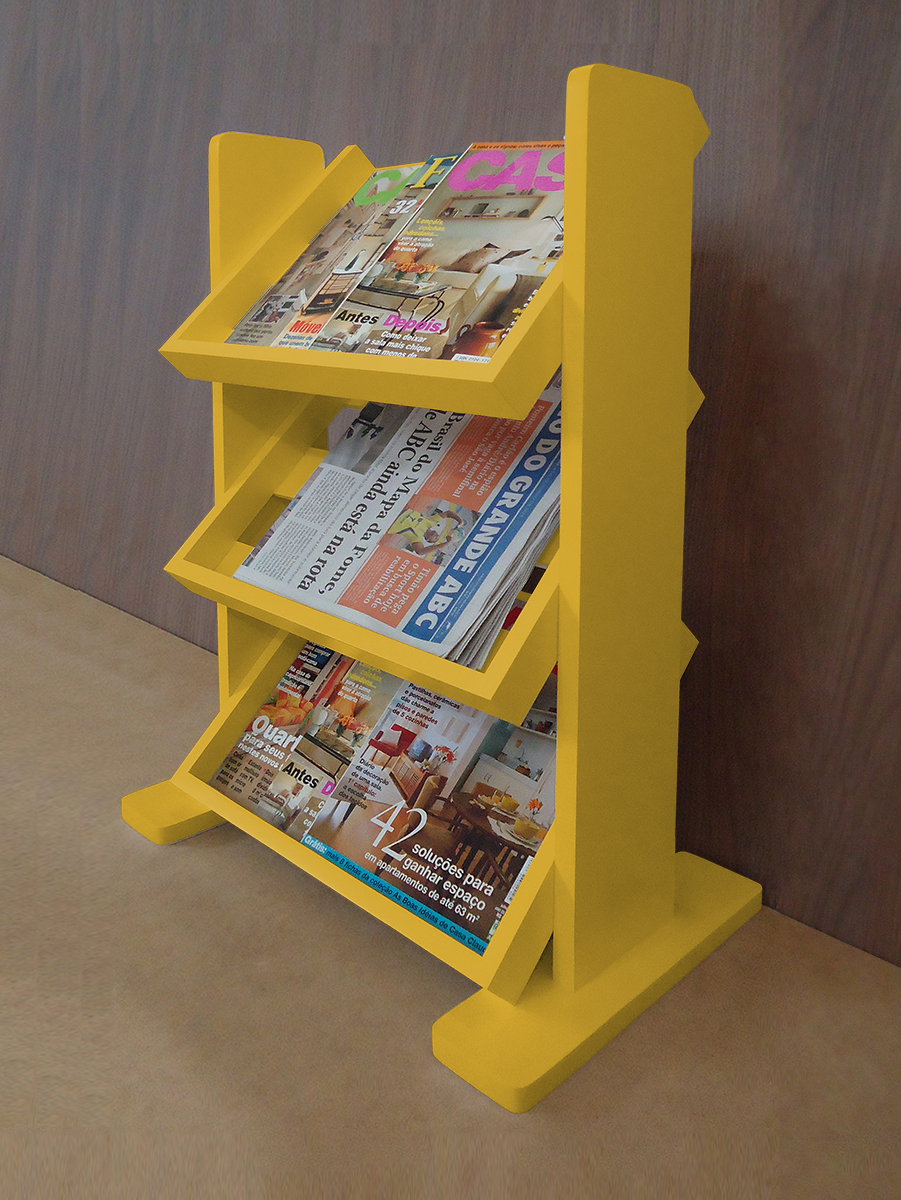 Revisteiro de Piso Chão Porta Revistas Livros - Amarelo Laca
