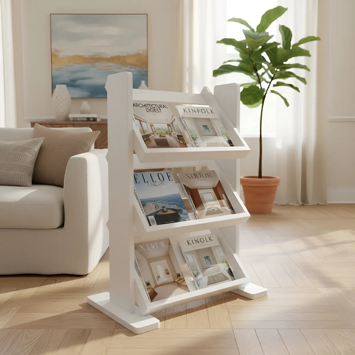 Revisteiro de Piso Chão Porta Revistas Livros - Branco Laca