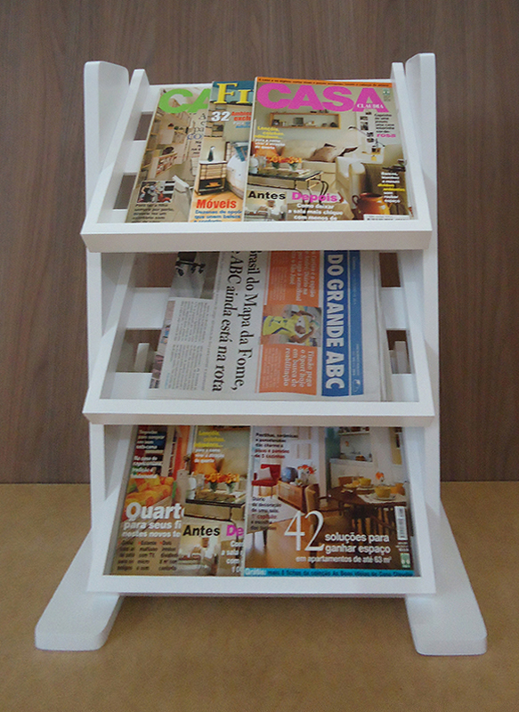 Revisteiro de Piso Chão Porta Revistas Livros - Branco Laca