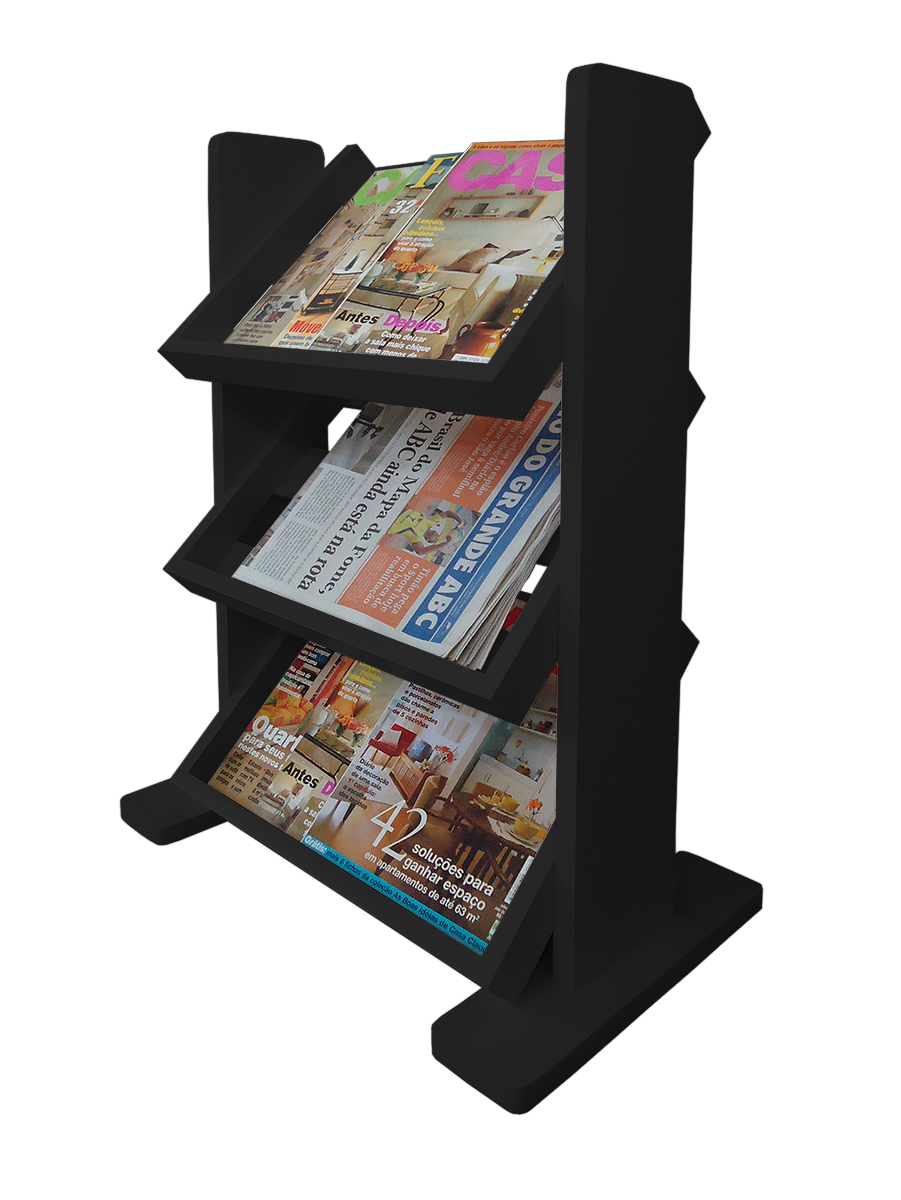Revisteiro de Piso Chão Porta Revistas Livros - Preto Laca