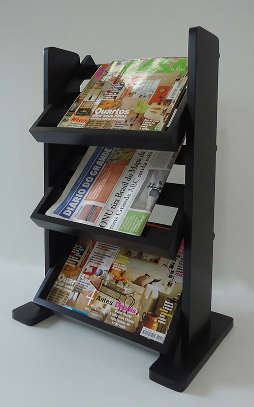 Revisteiro de Piso Chão Porta Revistas Livros - Preto Laca