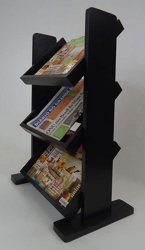 Revisteiro de Piso Chão Porta Revistas Livros - Preto Laca