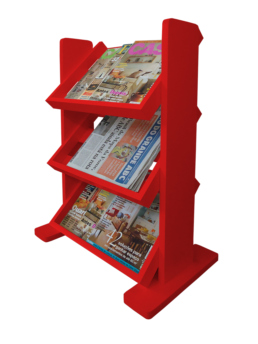 Revisteiro de Piso Chão Porta Revistas Livros - Vermelho Laca