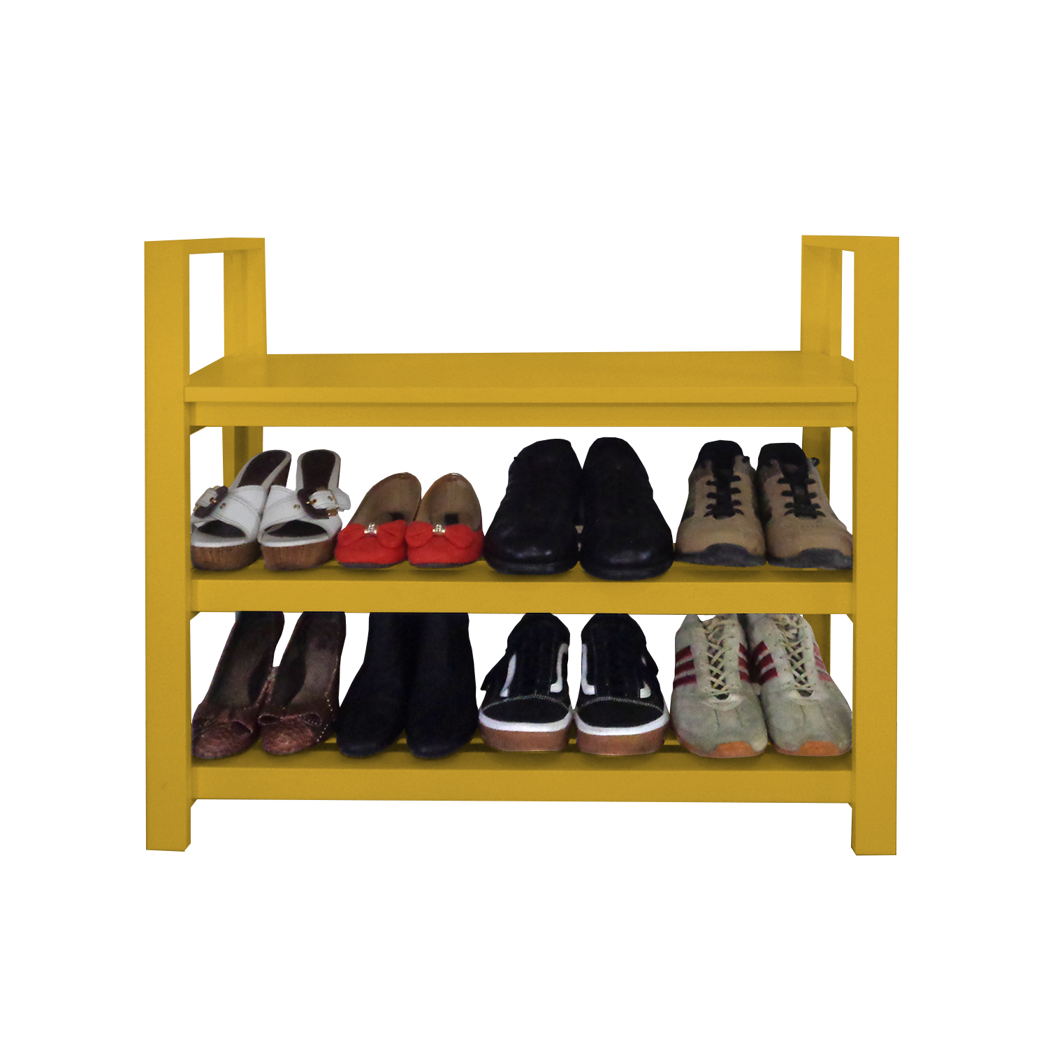 Sapateira Banco com Braço de Piso para Closets e Quartos 8 Pares Sapatos - Amarelo Laca