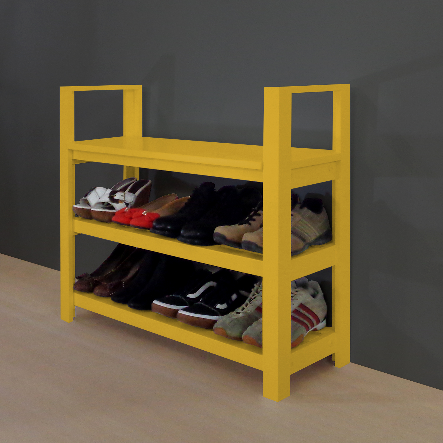 Sapateira Banco com Braço de Piso para Closets e Quartos 8 Pares Sapatos - Amarelo Laca