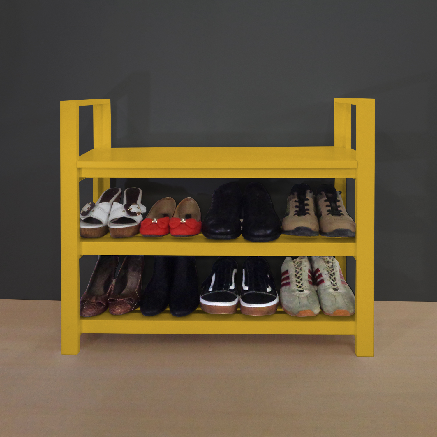 Sapateira Banco com Braço de Piso para Closets e Quartos 8 Pares Sapatos - Amarelo Laca