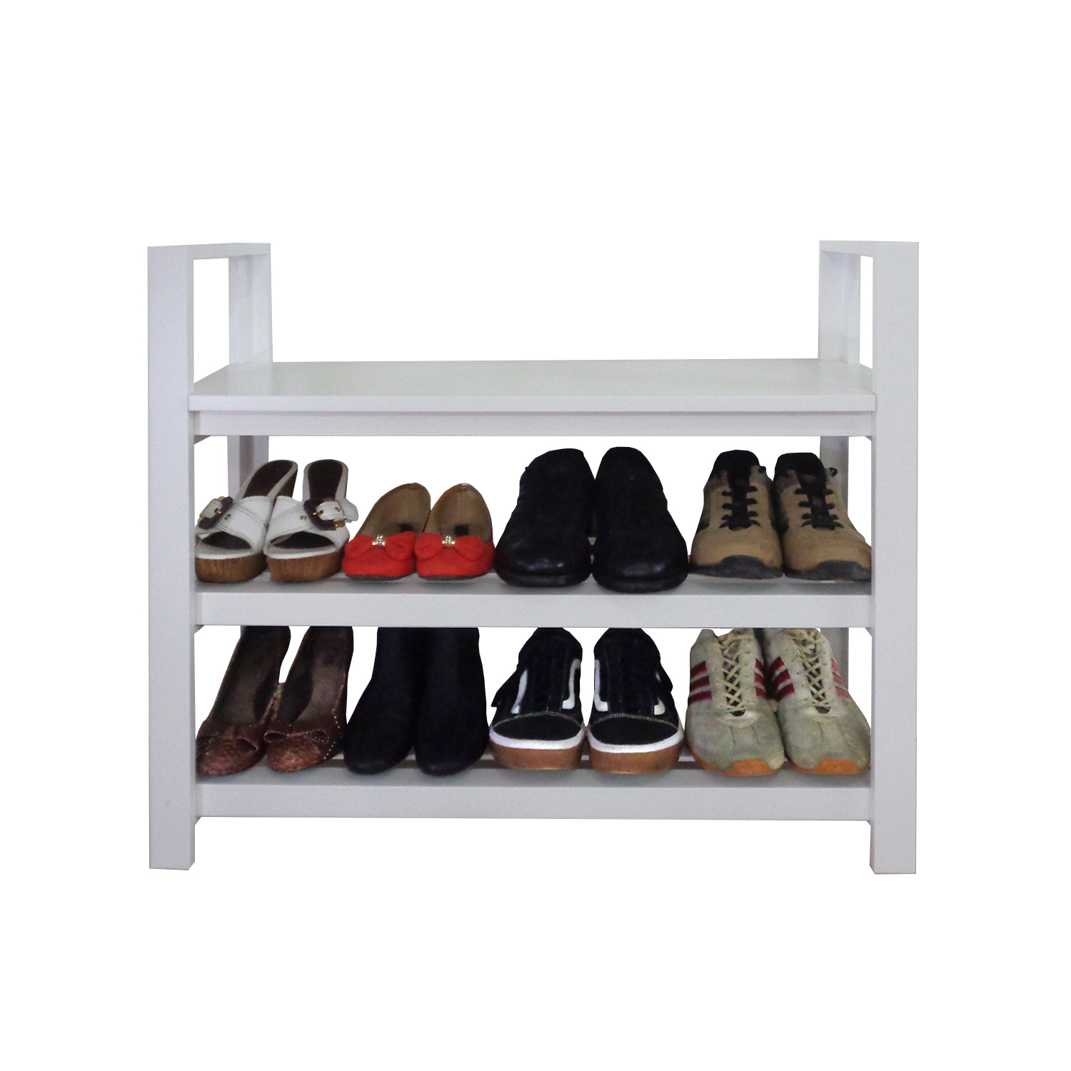 Sapateira Banco com Braço de Piso para Closets e Quartos 8 Pares Sapatos - Branco Laca
