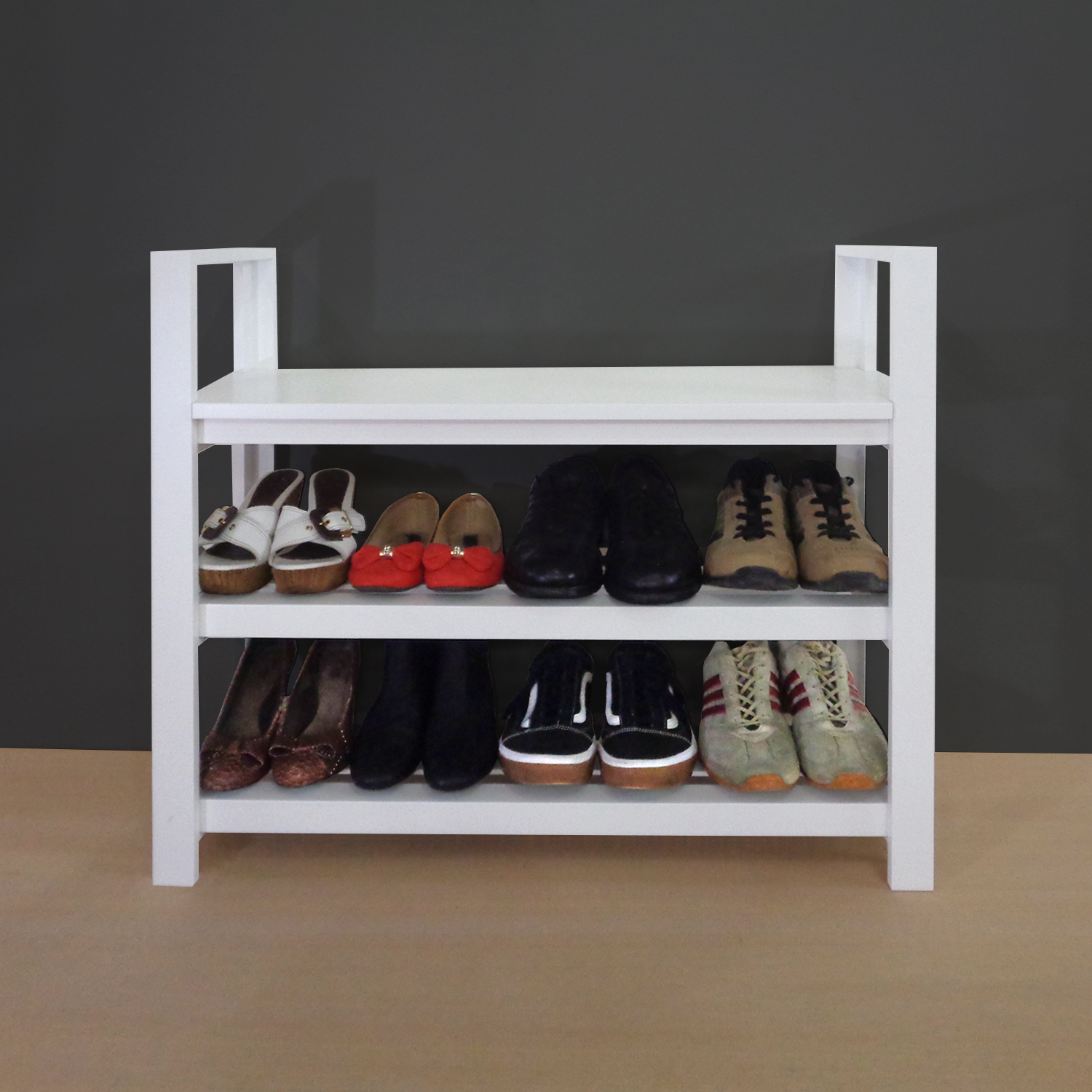 Sapateira Banco com Braço de Piso para Closets e Quartos 8 Pares Sapatos - Branco Laca