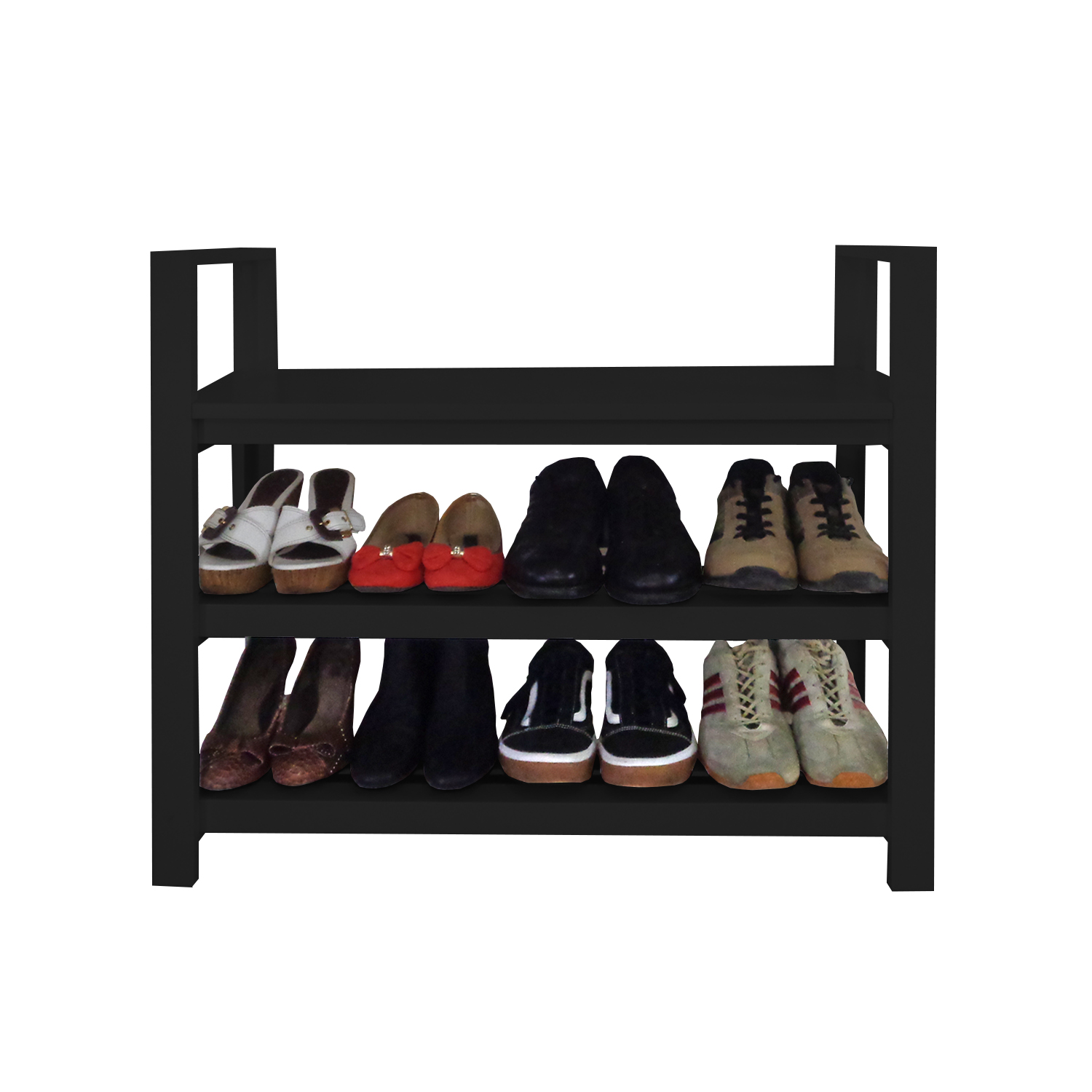 Sapateira Banco com Braço de Piso para Closets e Quartos 8 Pares Sapatos - Preto Laca