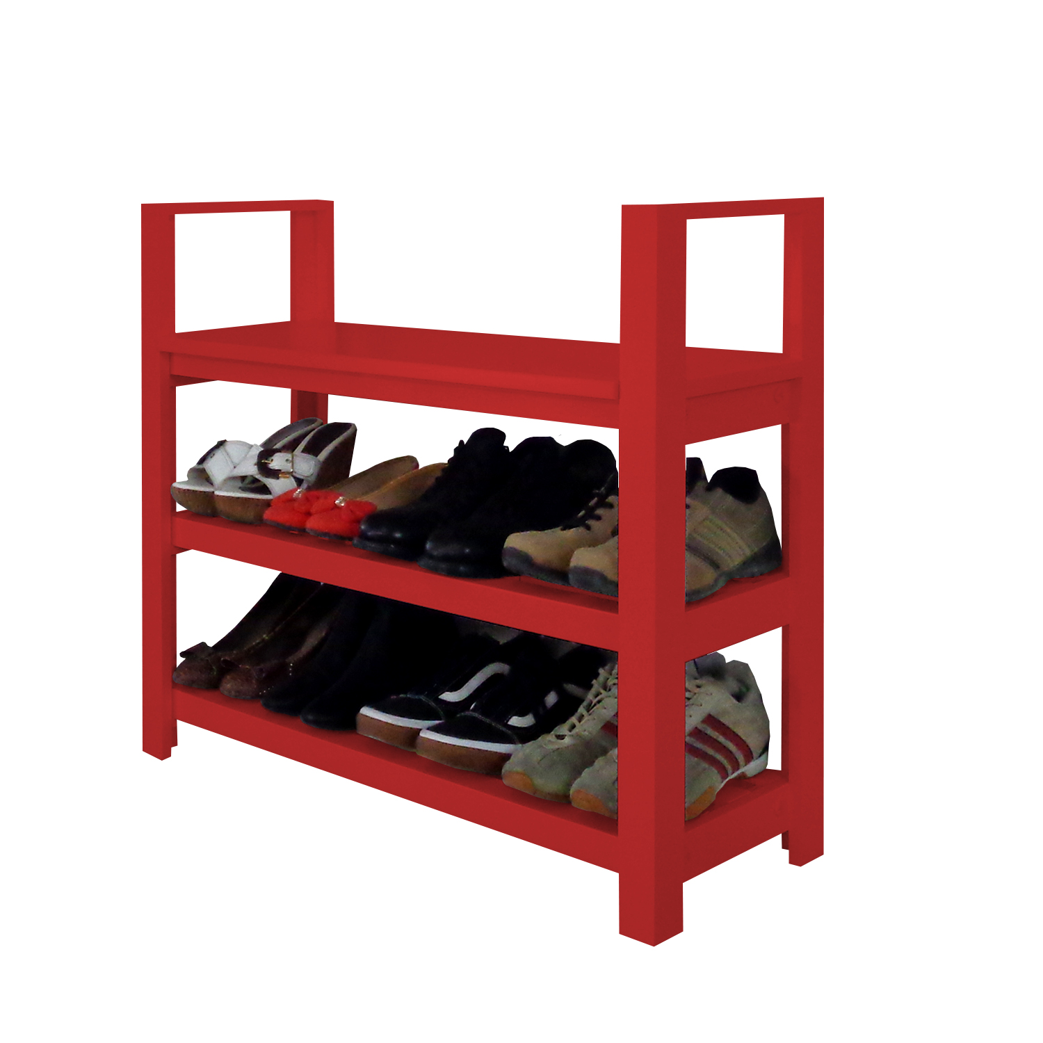 Sapateira Banco com Braço de Piso para Closets e Quartos 8 Pares Sapatos - Vermelho Laca