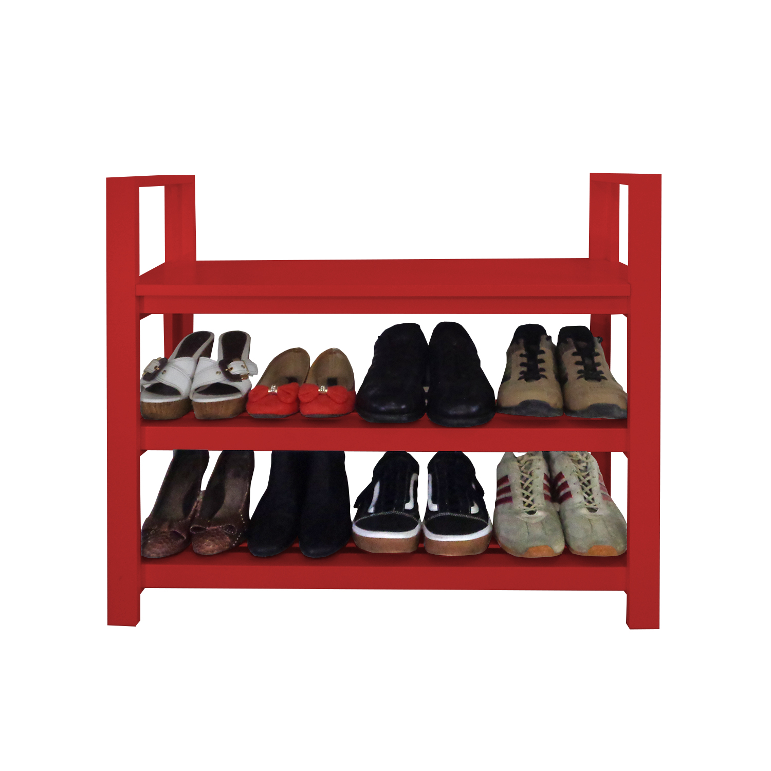 Sapateira Banco com Braço de Piso para Closets e Quartos 8 Pares Sapatos - Vermelho Laca
