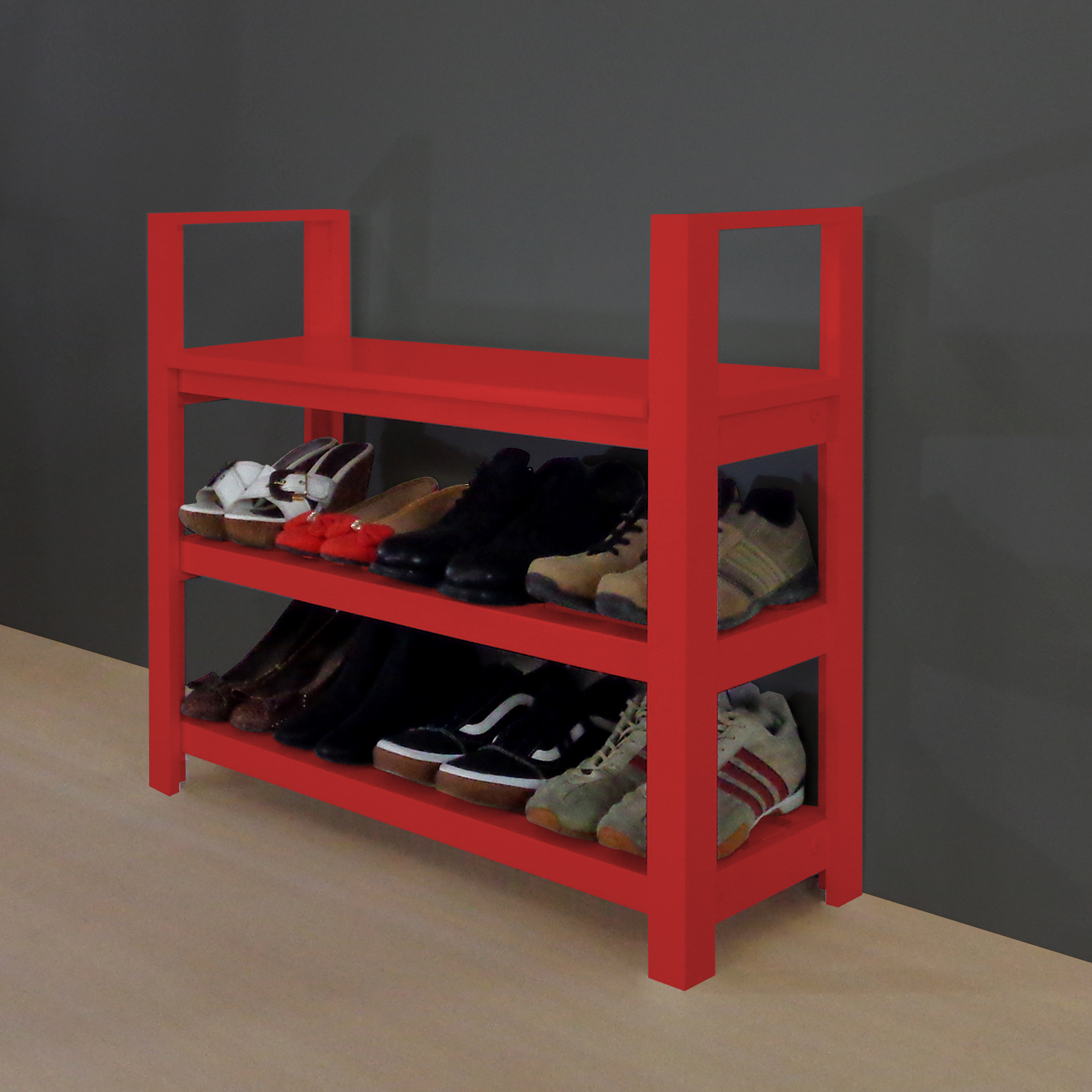 Sapateira Banco com Braço de Piso para Closets e Quartos 8 Pares Sapatos - Vermelho Laca