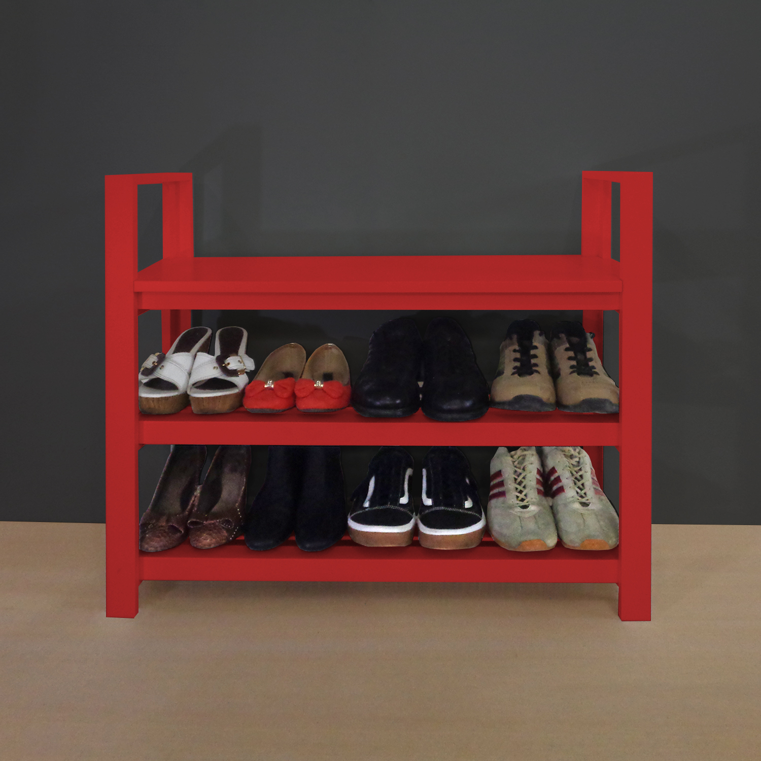 Sapateira Banco com Braço de Piso para Closets e Quartos 8 Pares Sapatos - Vermelho Laca