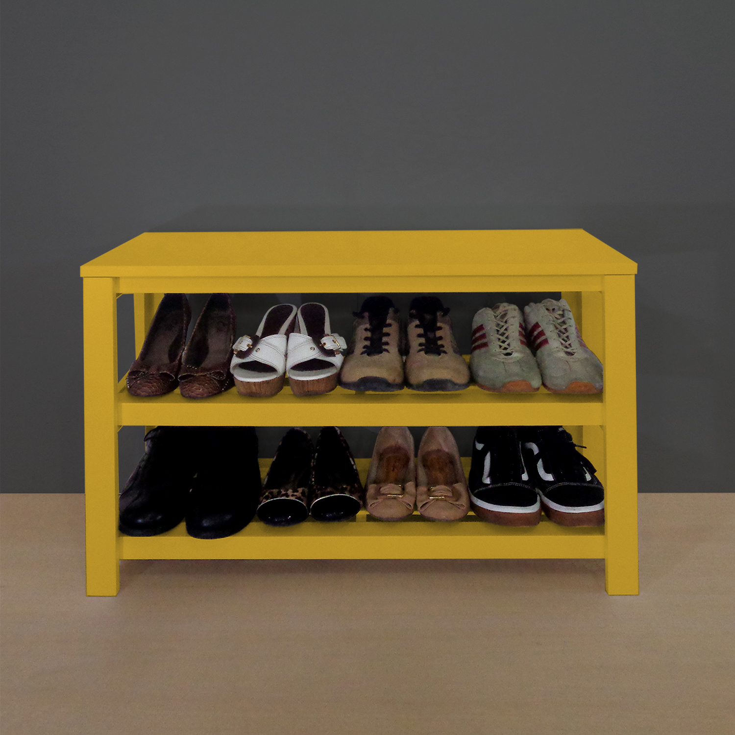 Sapateira Banco de Piso para Closets e Quartos 8 Pares Sapatos - Amarelo Laca
