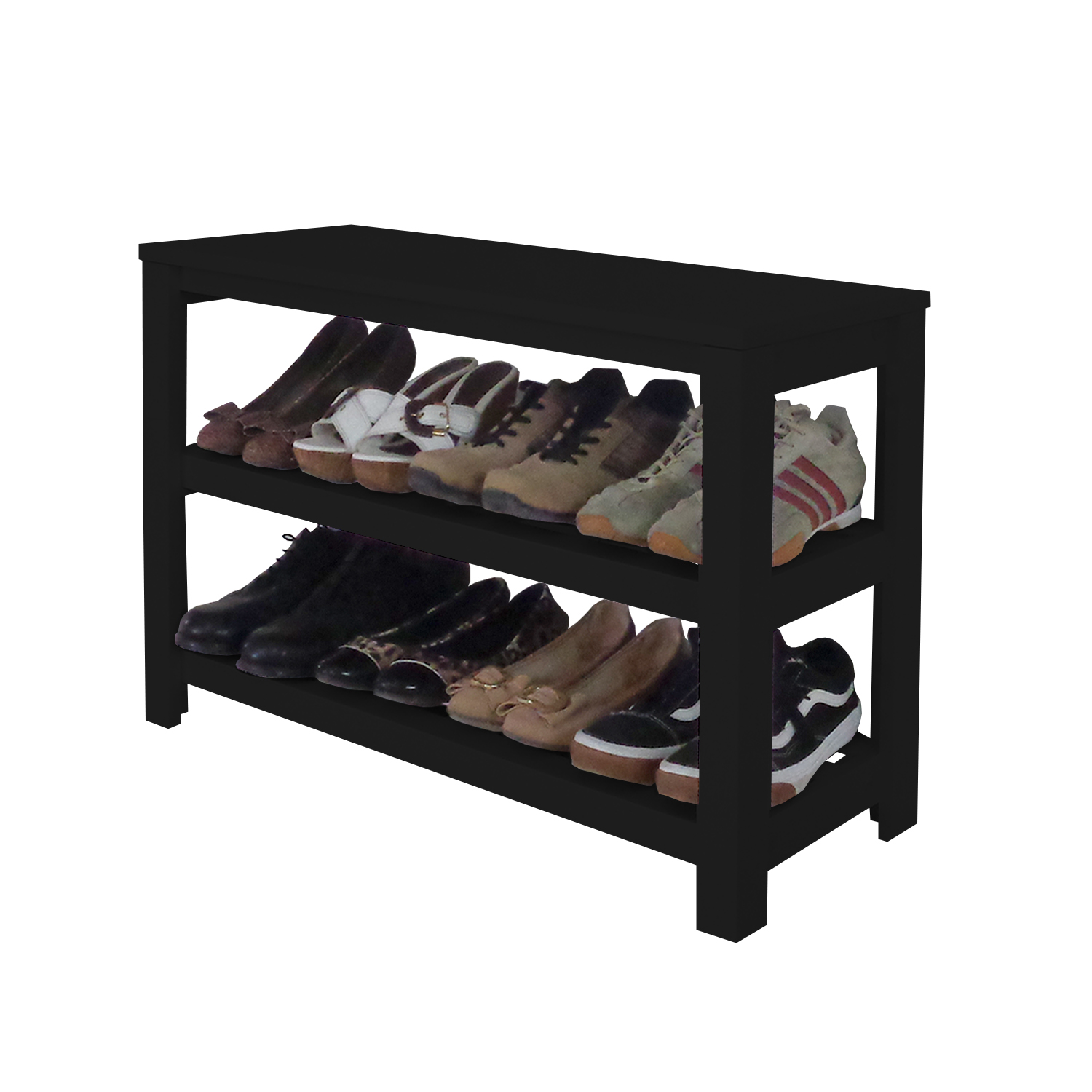Sapateira Banco de Piso para Closets e Quartos 8 Pares Sapatos - Preto Laca