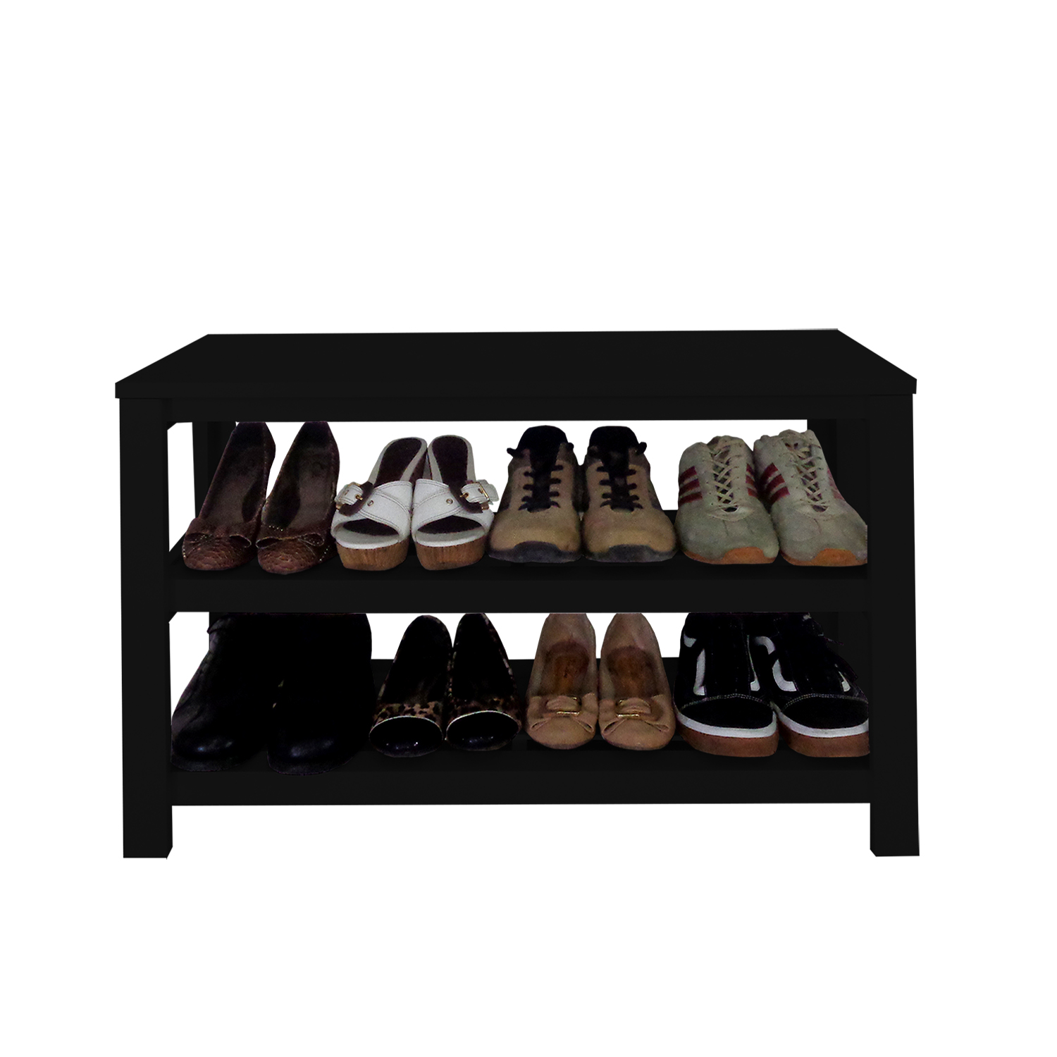 Sapateira Banco de Piso para Closets e Quartos 8 Pares Sapatos - Preto Laca