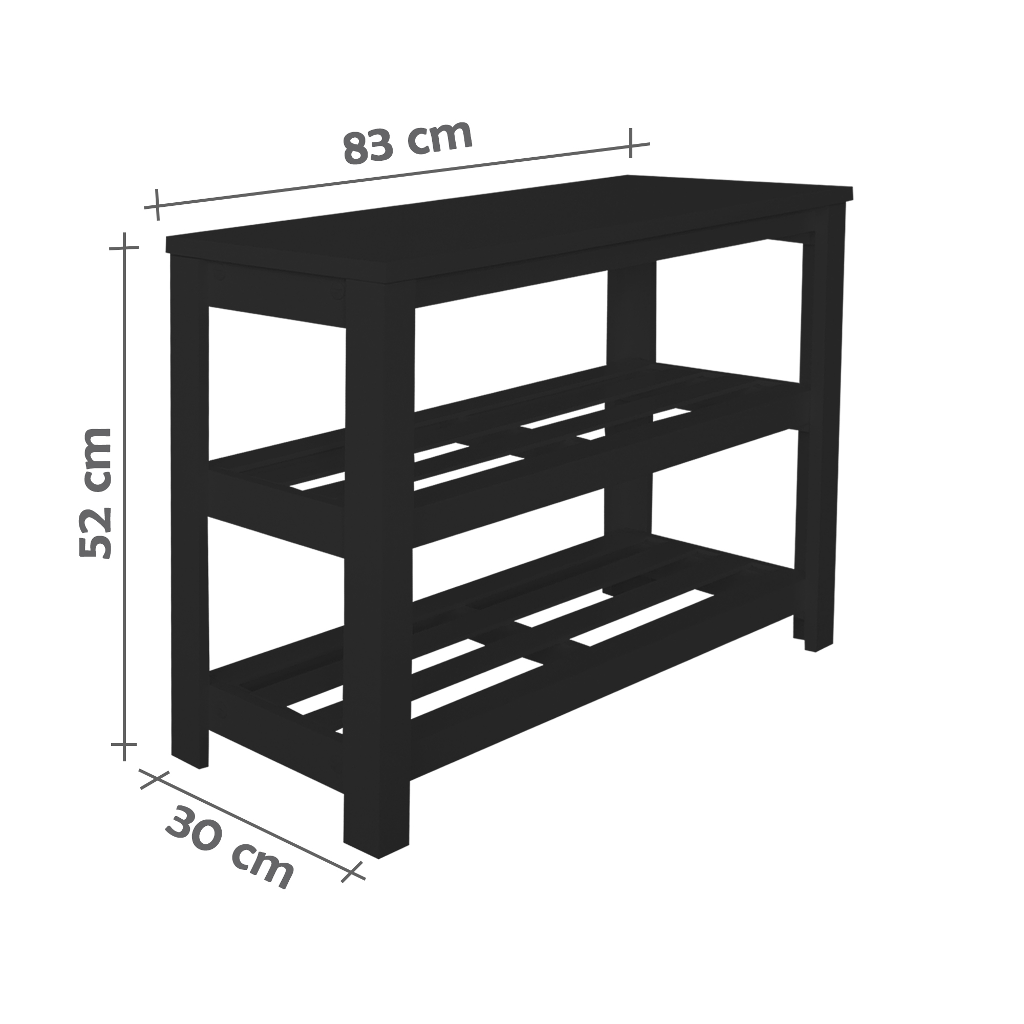 Sapateira Banco de Piso para Closets e Quartos 8 Pares Sapatos - Preto Laca